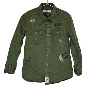 Abercrombie Kids Boys 5/6 Green Graphic Button Shirt Moose Embroidered A&F